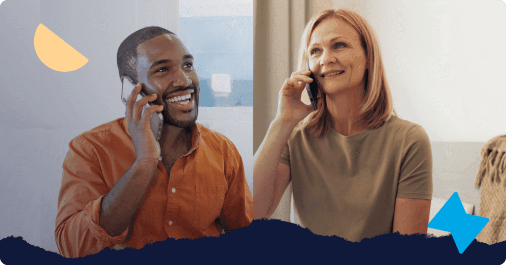 A landlord on the phone speaking with a previous landlord to check a tenant reference
